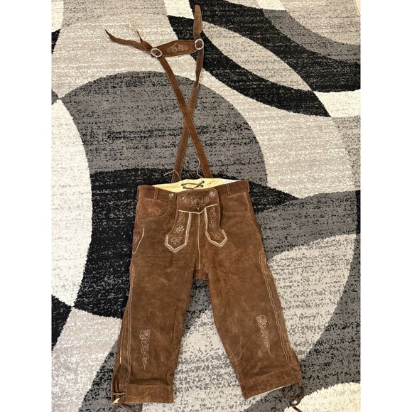 Genuine Suede Leather Lederhosen Mens Sz 52 German Fest - Picture 1 of 13